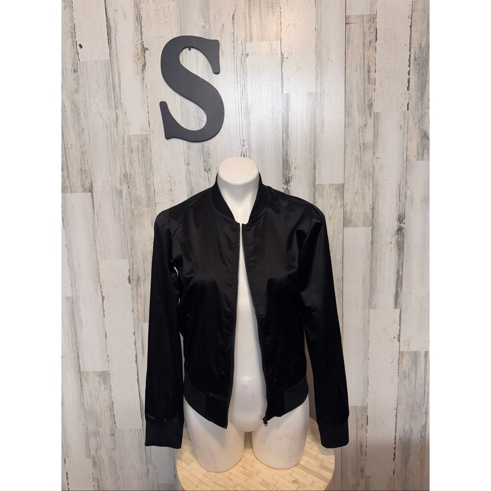 City Streets Lightweight Sleek Black Full Zip Classic Flight Bomber Jacket Small